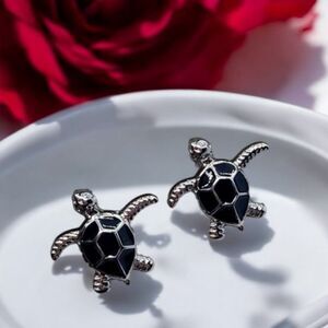 Black Sea Turtle Earrings Dainty Silver Tortoise Jewelry Nautical Ocean Marine